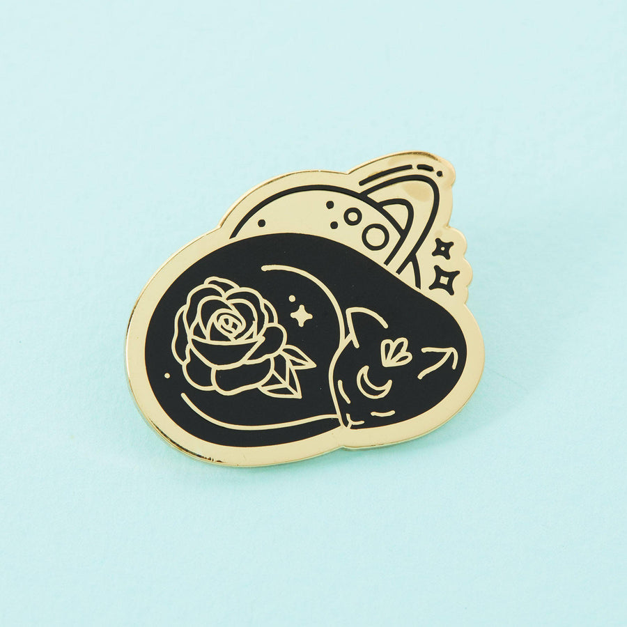 punkypins Sleeping Rose Cat Gold Plated Pin